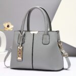 Large Capacity Gray PU Tote Bag - Stylish Versatile Shoulder & Bag with Adjustable Straps, Zip Closure, and Polyester Lining - Image 14