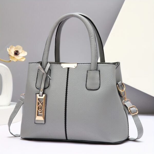 Large Capacity Gray PU Tote Bag - Stylish Versatile Shoulder & Bag with Adjustable Straps, Zip Closure, and Polyester Lining - Image 14