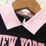 Two-piece Set for Girls: Fashionable Letter Random Print with Turnover Collar Regular Long Sleeve Top + Pleated Edge Solid Color Regular Short Skirt Length and Thigh Spring and Autumn Casual Half Skirt Set - Image 7