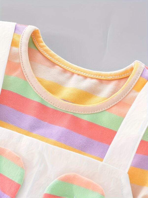 A New Baby Girl'S Summer Dress, Featuring Striped Short Sleeves And a Faux Two-Piece Design, Made of Pure Cotton, Perfect for Little Ones. - Image 7