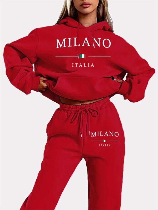 Casual Letter Print Sporty Pantsuits, Long Sleeve Drawstring Hoodie & Jogger Sweatpants Outfits, Women's Clothing - Image 6