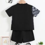 Boys' Polyester V-Neck Floral Print Casual Short Sleeve Shirt with Matching Shorts Set for Spring/Summer - Woven Loose Fit Outfit, for Outdoor - Image 2