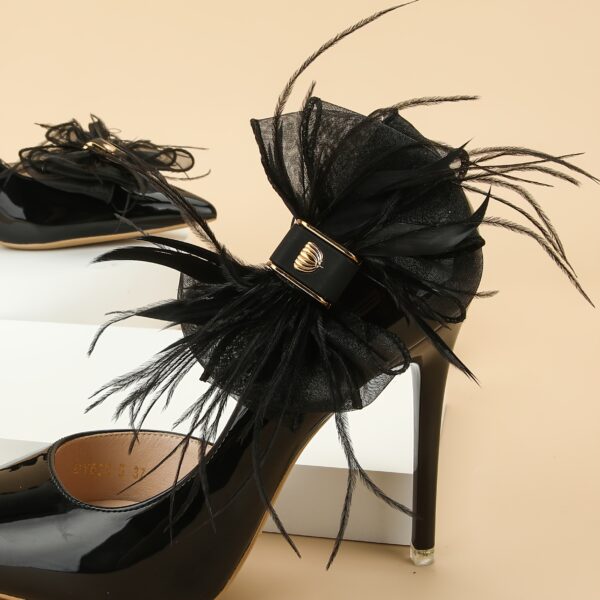 2pcs Feather Mesh Bowknot Design Shoe Clips, Detachable Wedding Shoe Decoration Accessories For High Heels - Image 7