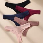 5pcs Soft & Breathable Women's Thongs - Sexy Low-Rise Ribbed Underwear in Black, Navy Blue, Maroon, Dark Pink & Light Pink, Hand Wash Only