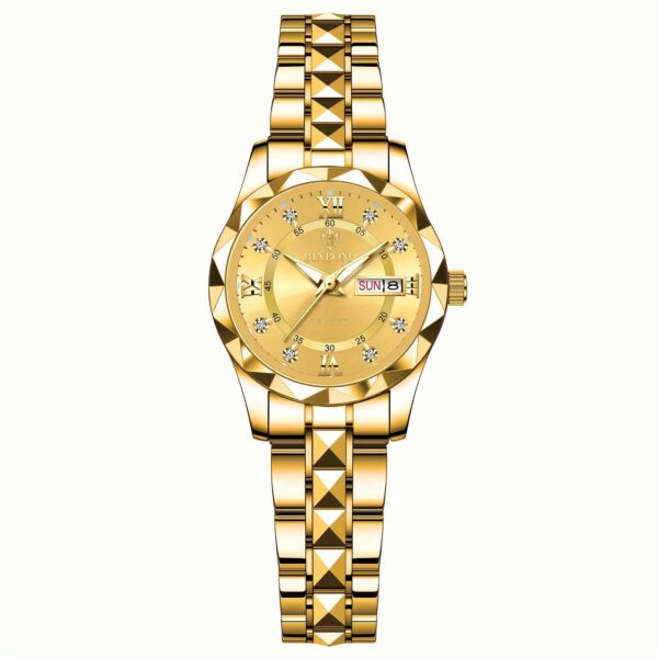 BINBOND Women's Light Luxury Quartz Watch with Night Glow, Double Calendar, Stainless Steel Band & Blue Dial - Elegant Casual & Formal Watch for Casual Attire - Image 8