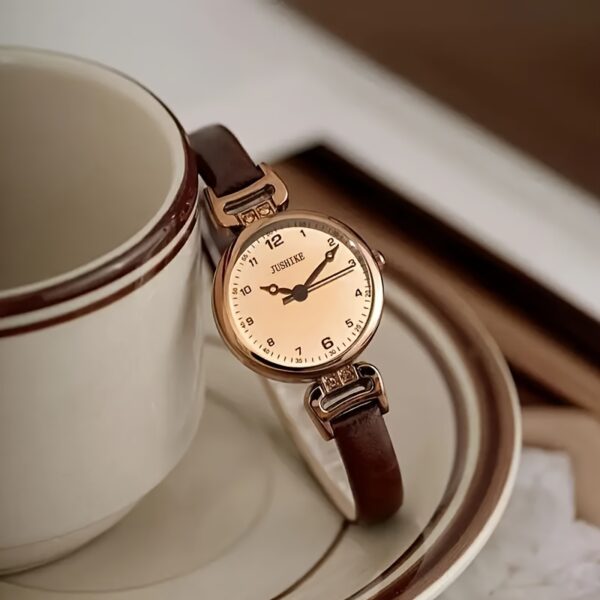 Elegant Vintage Women'S Quartz Watch with Brown Faux Leather Strap, Golden-Tone Alloy Case, Arabic Numerals, and Minimalist Design - Perfect for Casual Attire, Casual Watch|Elegant Timepiece|Goldtone Case, Watch Accessories - Image 8