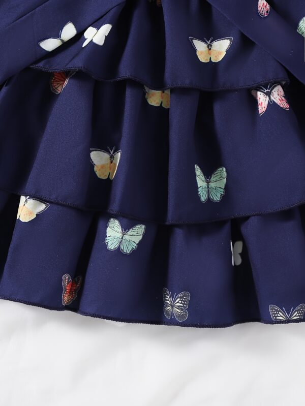 Waddling Girl Elegant Butterfly Pattern Print Tiered Skirt with Three-Layer Hem Suitable for Summer - Image 5