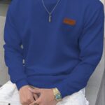 Men's Fashion Casual Sweatshirt - Soft Polyester, Crew Neck, Long Sleeve, Gradient Color with Chevron Patch | Machine Washable, Ideal for Spring & Autumn - Image 4