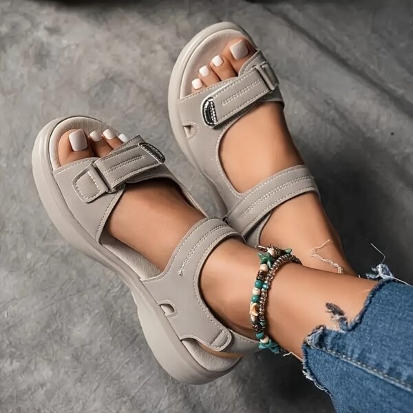 Women's Sandals Black, High-Quality PU Material with Adjustable Strap, Comfortable Thick Sole Summer Vacation Style, Beige/Black/Navy Beach Wear | Durable Synthetic Cover Shoes - Image 13