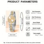 Middle East Ramadan Ladies Watch 1pc Women'S Golden Round Fully Encrusted Dial With Alloy Strap Casual Luxury Quartz Wristwatch Watch For Women Suitable For Women Party Holiday Birthday Wear Or As Sisters The Best Gift For A Lady - Image 4