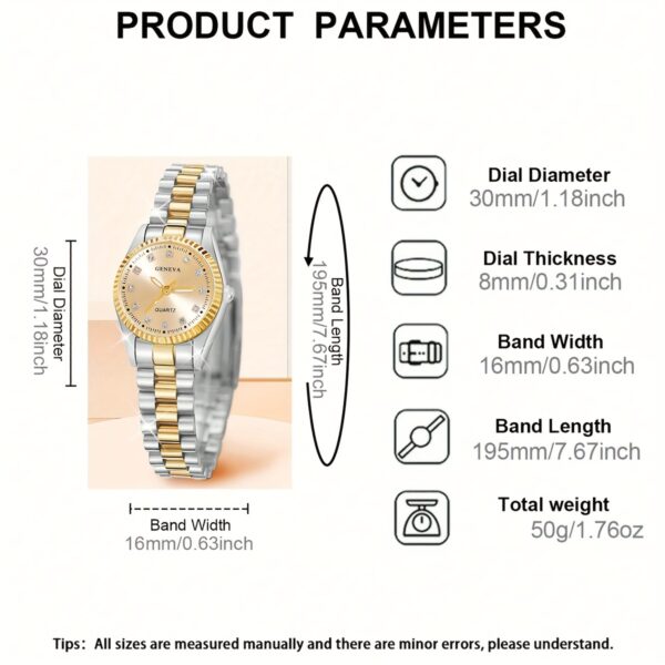 Middle East Ramadan Ladies Watch 1pc Women'S Golden Round Fully Encrusted Dial With Alloy Strap Casual Luxury Quartz Wristwatch Watch For Women Suitable For Women Party Holiday Birthday Wear Or As Sisters The Best Gift For A Lady - Image 4