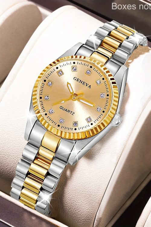 Middle East Ramadan Ladies Watch 1pc Women’S Golden Round Fully Encrusted Dial With Alloy Strap Casual Luxury Quartz Wristwatch Watch For Women Suitable For Women Party Holiday Birthday Wear Or As Sisters The Best Gift For A Lady