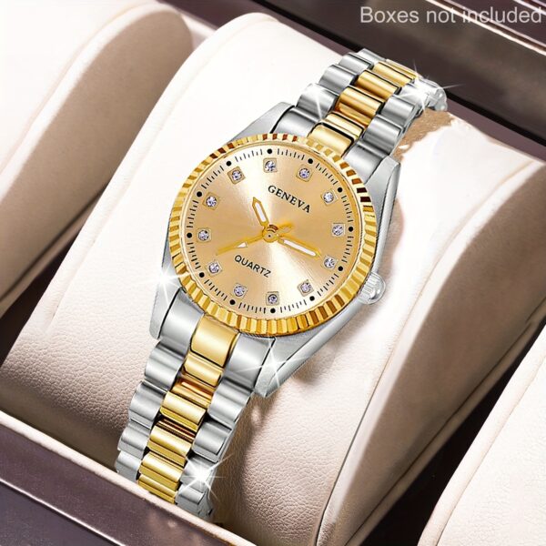 Middle East Ramadan Ladies Watch 1pc Women'S Golden Round Fully Encrusted Dial With Alloy Strap Casual Luxury Quartz Wristwatch Watch For Women Suitable For Women Party Holiday Birthday Wear Or As Sisters The Best Gift For A Lady