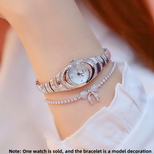 A New Women'S Watch with A Simple Design, Featuring A Round Dial with Rhinestones And A Golden Quartz Watch, Suitable for Daily Decoration, an Ideal Choice for A Birthday Gift. - Image 5