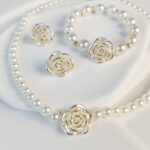 3pcs Set of Camellia Imitation Pearl Women'S High-end Ball Party Necklace, Bracelet and Earrings Set - Image 5