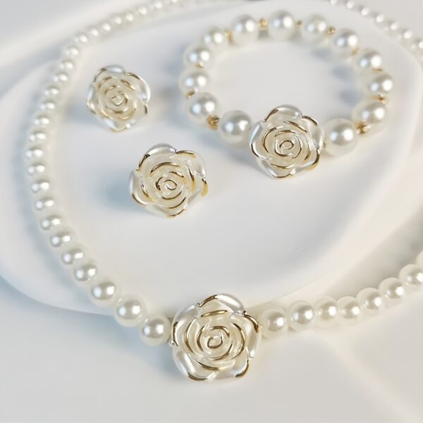 3pcs Set of Camellia Imitation Pearl Women'S High-end Ball Party Necklace, Bracelet and Earrings Set - Image 5