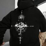 Men'S Autumn Winter Galaxy Print Hooded Sweatshirt, French Terry Fleece, 100% Polyester, Non-Stretch Knit Fabric, Loose Fit with Pocket Detail, Casual Sports Style Hooded Pullover