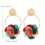 Elegant Boho-Chic Handcrafted Fabric Flower Dangle Earrings - Mixed Colors, Iron Crafted for Everyday & Wedding Wear - Image 6
