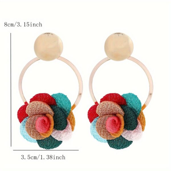 Elegant Boho-Chic Handcrafted Fabric Flower Dangle Earrings - Mixed Colors, Iron Crafted for Everyday & Wedding Wear - Image 6