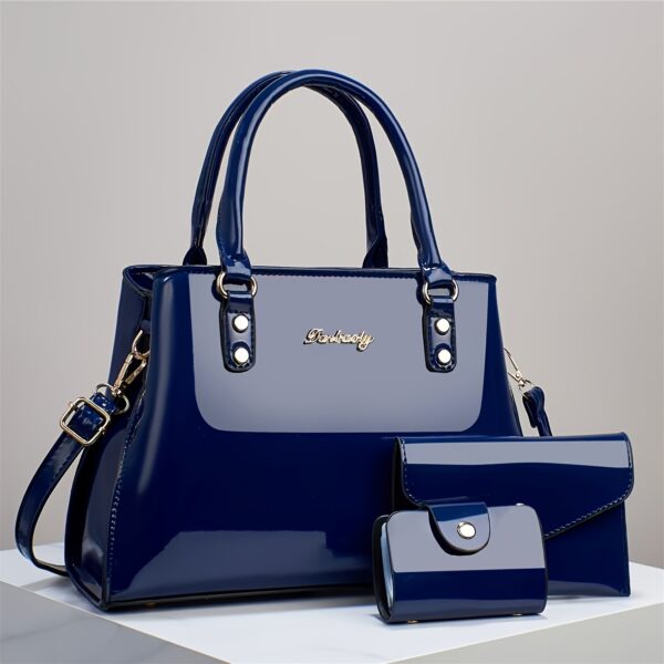 Trendy And Versatile Women'S High-End Multi-Layer Bag Set, Featuring a Stylish Casual Crossbody, Shoulder Bag, And Large-Capacity Tote in a Glossy Patent Finish. - Image 5