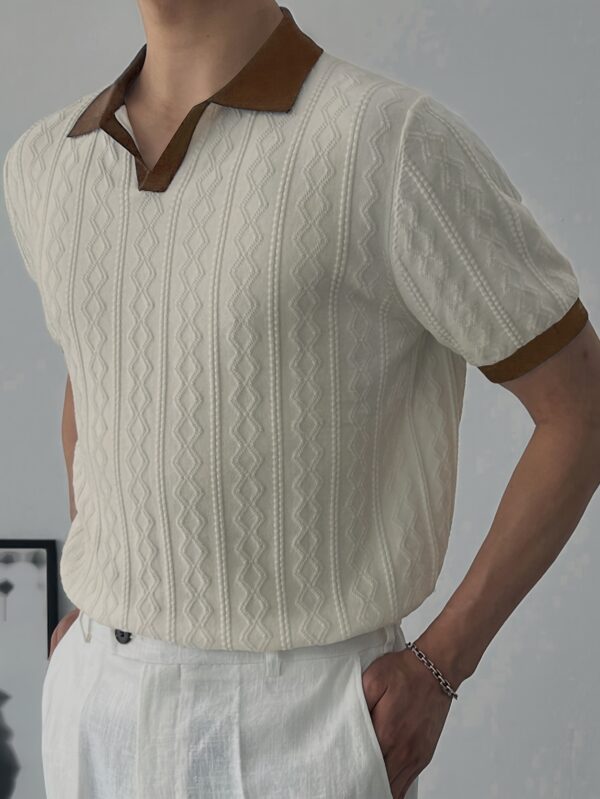 Men's Summer Slim Fit Contrast Collar Short Sleeve Knit Sweater - Lightweight Breathable Casual Pullover, Machine Washable for Office & Social Events, Cute Sweaters, Event Pullover, Medium Stretch Fabric - Image 9
