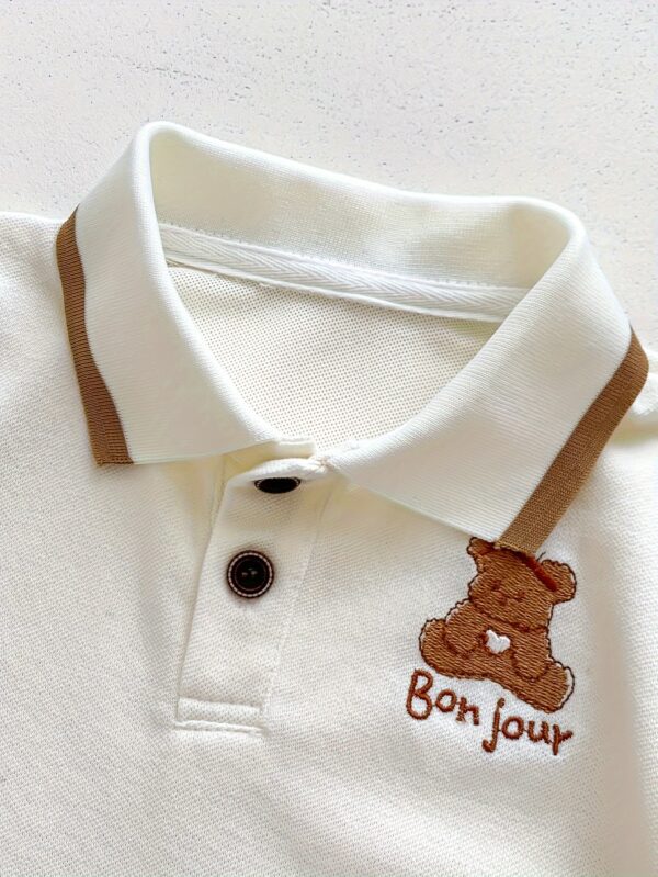Cartoon Polo Shirt And Pleated Dress Set for Baby Girls in a Collegiate Style, for Outdoor - Image 3
