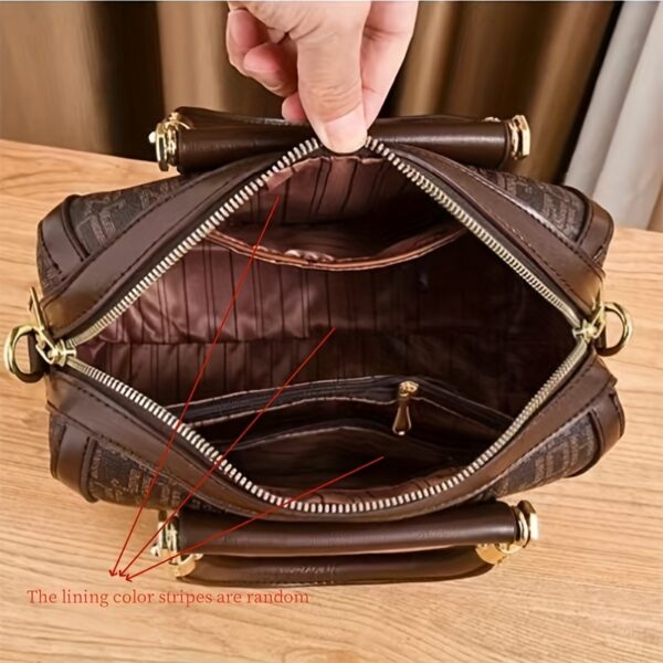 Designer-Inspired Boston Handbag for Women, Large Capacity Shoulder Bag with Zipper Closure, Polyester Lined, Painted Edges, Fashionable Versatile Crossbody Purse for Mature Ladies - Image 7