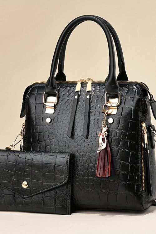 Elegant Black Tote Bag with Golden Hardware – Removable Strap, Zipper Closure, Polyester Lining, Stylish Tassel Detail, Perfect for Summer, Casual to Formal Events, Casual Tote Bag|Elegant Tote Bag|Durable Handle Bag