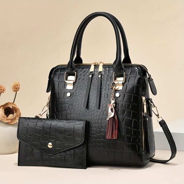 Elegant Black Tote Bag with Golden Hardware - Removable Strap, Zipper Closure, Polyester Lining, Stylish Tassel Detail, Perfect for Summer, Casual to Formal Events, Casual Tote Bag|Elegant Tote Bag|Durable Handle Bag