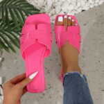 Women'S Flat Sandals - Colorful Square Toe Slip-On Shoes with Faux Cover Upper & Sole, Casual Summer Monogram Footwear in White, Pink, Yellow, Blue, Green & More, Everyday Sandals | Square Toe Design | Synthetic Cover Sandal - Image 6