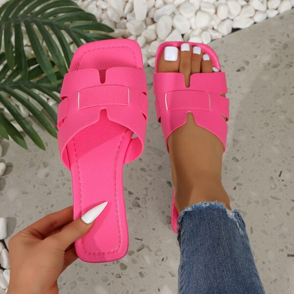 Women'S Flat Sandals - Colorful Square Toe Slip-On Shoes with Faux Cover Upper & Sole, Casual Summer Monogram Footwear in White, Pink, Yellow, Blue, Green & More, Everyday Sandals | Square Toe Design | Synthetic Cover Sandal - Image 6