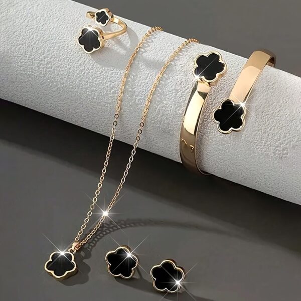 5pcs Jewelry Set Lucky Clover Bracelet, Necklace, Earrings, Necklace and Ring Jewelry Set Suitable for daily wear as a gift for friends - Image 9