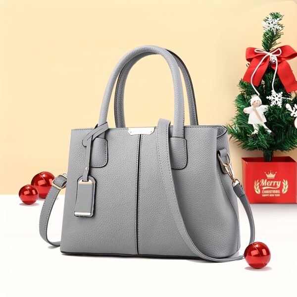 Large Capacity Gray PU Tote Bag - Stylish Versatile Shoulder & Bag with Adjustable Straps, Zip Closure, and Polyester Lining - Image 12