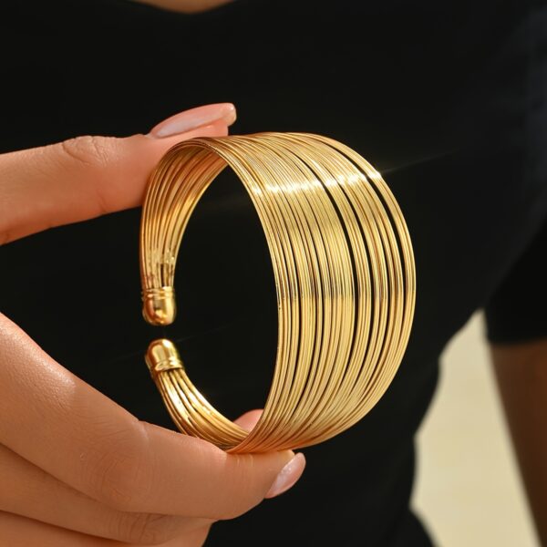 1pc Women's Fashion Open Bracelet Iron Style Punk Metal Open Plain Circle Bracelet Suitable for Gift Giving and Wearing - Image 3