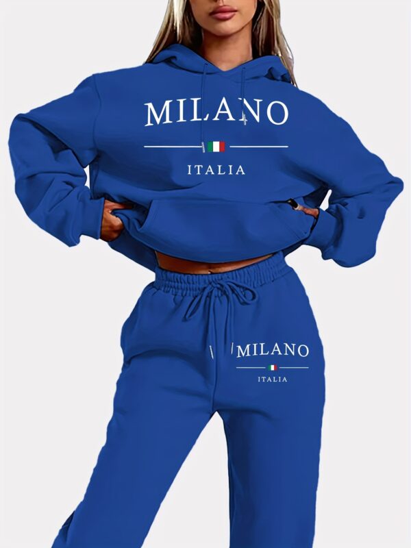 Casual Letter Print Sporty Pantsuits, Long Sleeve Drawstring Hoodie & Jogger Sweatpants Outfits, Women's Clothing - Image 4