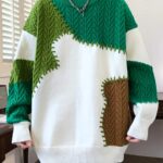 Men's Color-Block Cable Knit Sweater - Soft Warm All-Season Casual Pullover with Contrast Design, Machine Washable Regular Fit Round Neck Long Sleeve, Knitted Sweater, Durable Comfort Wear - Image 6