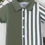Boys' Fashion Set, Striped Polyester Shirt and Shorts, Casual Elastic Fabric, Spring/Summer Collection, Slim Fit, Button Detail, Woven Construction, Polyester Top and Bottom, For Outdoor - Image 4