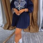 Women'S Elegant Two-Piece Set - "SOUTH AMPHITA Tennis" Print Sweatshirt & Pleated Skirt, Polyester Blend, Crew Neck, All-Season Wear, Casual Attire|Playful Print Top|Polyester Blend - Image 3