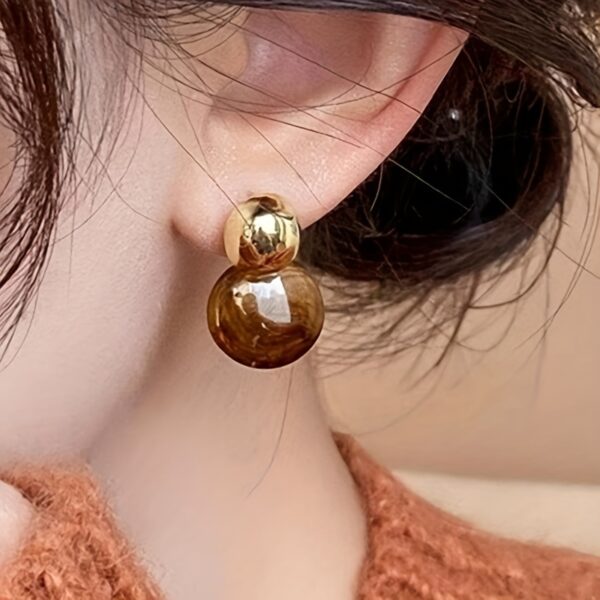 Boho Style 14K Golden Plated Copper Geometric Drop & Dangle Earrings for Women - Fashion Round Resin Textured Earrings, Stainless Steel Ear Needle, No Mosaic Material, Suitable for Party Occasions, All Seasons - Image 5
