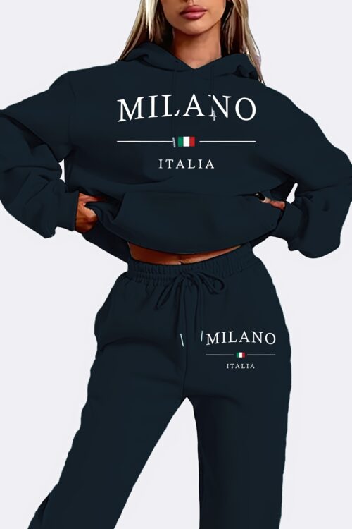 Casual Letter Print Sporty Pantsuits, Long Sleeve Drawstring Hoodie & Jogger Sweatpants Outfits, Women’s Clothing