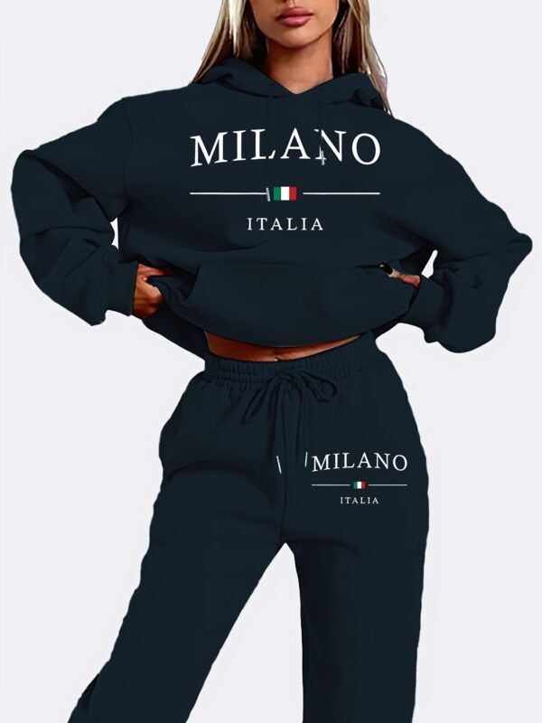 Casual Letter Print Sporty Pantsuits, Long Sleeve Drawstring Hoodie & Jogger Sweatpants Outfits, Women's Clothing