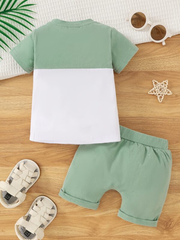 Two-Piece Set for Baby Boys Featuring a Short-Sleeve T-Shirt with a Front Pocket And Solid Color Shorts, for Outdoor - Image 3