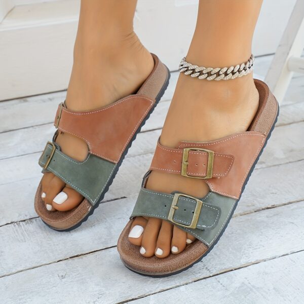 Indoor And Outdoor Casual Stylish Sandals with Adjustable Buckles, Slip-On Flat Slippers in Solid Colors for Teens, Unisex, Women'S New Outdoor Sports Beach Shoes. - Image 4