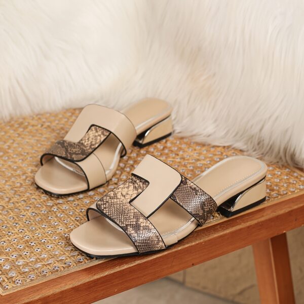 Chic Women's Snakeskin Pattern Sandals - Retro-Inspired, Comfortable Low Chunky Heel, Open Toe Slip-On Design with Faux Cover Straps, Perfect for Casual Summer Wear, Strappy Sandals - Image 13