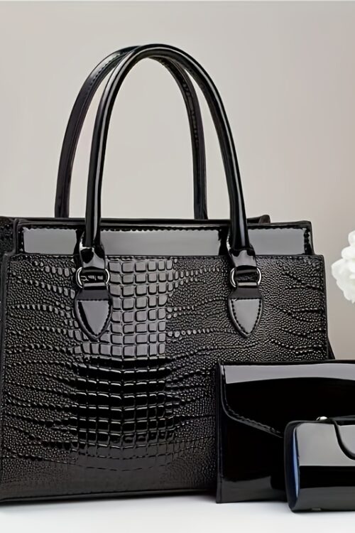 Three-piece set of Ramadan festival style mom handbags with classic crocodile pattern Women’s bag set, single shoulder bag and handbag with wallet, suitable for gifts, work travel