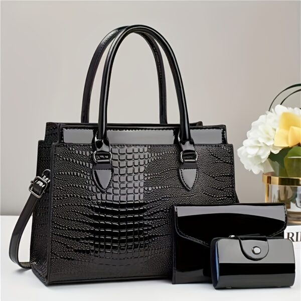 Three-piece set of Ramadan festival style mom handbags with classic crocodile pattern Women's bag set, single shoulder bag and handbag with wallet, suitable for gifts, work travel