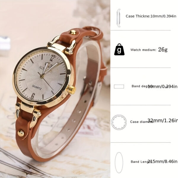 Wal-Joy Women's Elegant Minimalist Quartz Watch with White Dial, Golden-Tone Markers & Light Brown Faux Leather Strap - Casual Chic Casual Attire, Stylish Wristwatch | Sleek Round Case | Clear Numeral Markers - Image 10