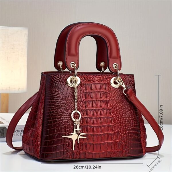 Luxury Crocodile Print Tote Bag, Elegant Top Handle Satchel, Women's Fashion Handbag, Shoulder Bag, Crossbody Bag & Purse - Image 4