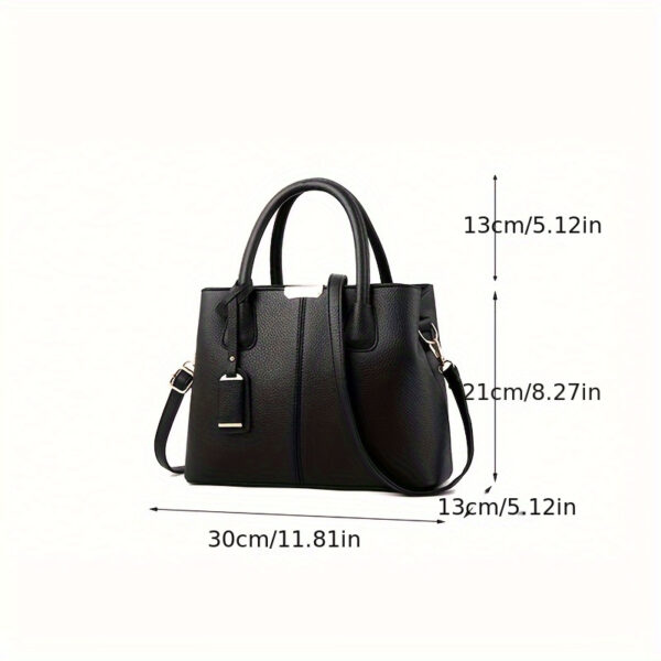 Large Capacity Gray PU Tote Bag - Stylish Versatile Shoulder & Bag with Adjustable Straps, Zip Closure, and Polyester Lining - Image 3