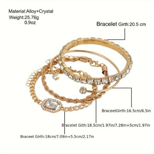 4pcs Women's Personality Exaggerated Punk Style Twist Chain Bracelet Set with Rhinestones - Image 5